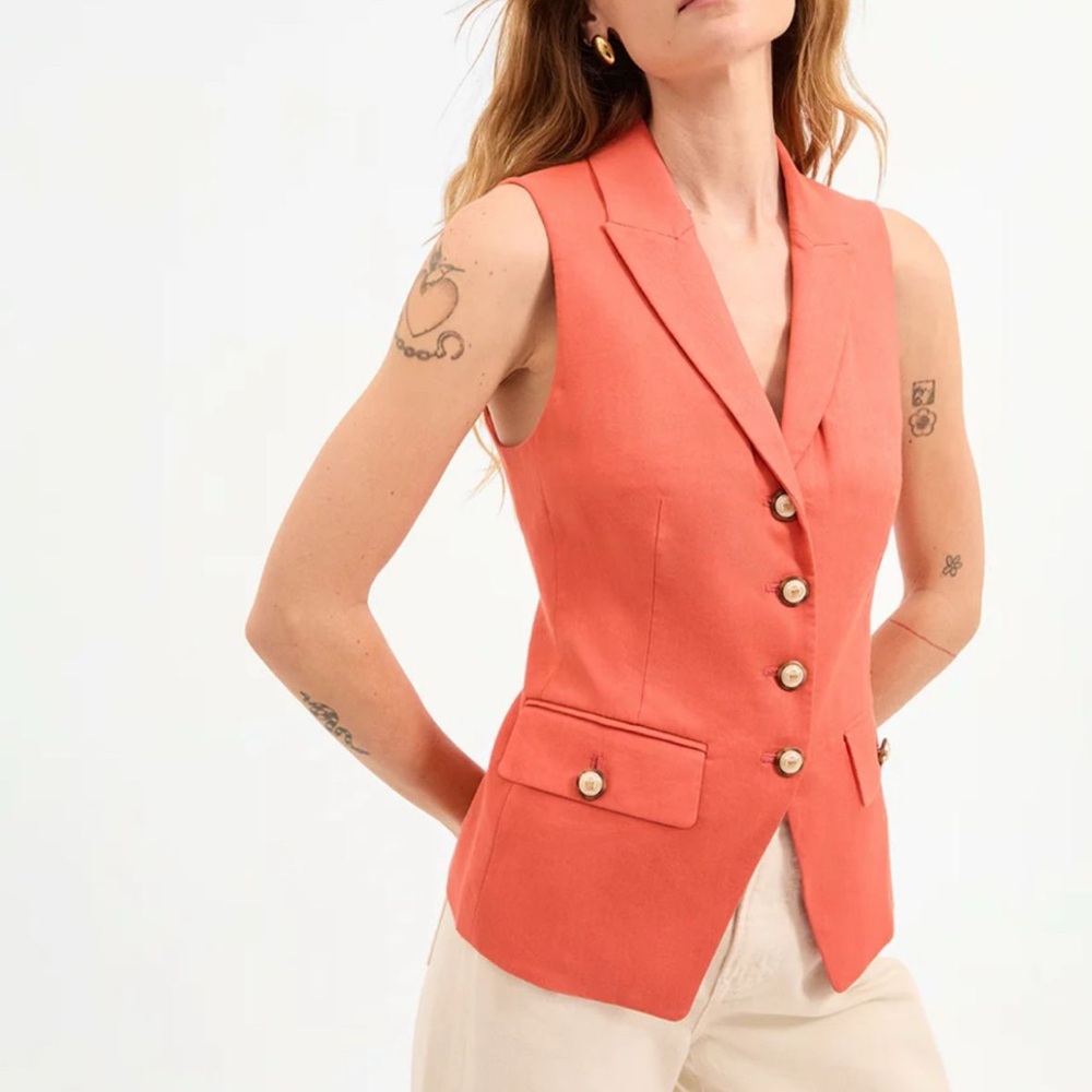 Coral Sleeveless Button-Up Vest